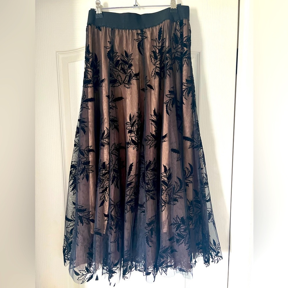 Chocolate Embroidered Floral High Waisted Draping skirt, Tulle